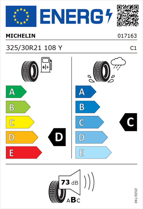 Tyre Label for Michelin Pilot Sport Cup 2 325/30R21 108Y