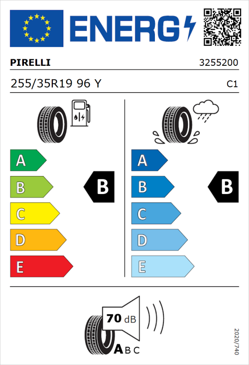 Tyre Label for Pirelli P Zero 255/35R19 96Y