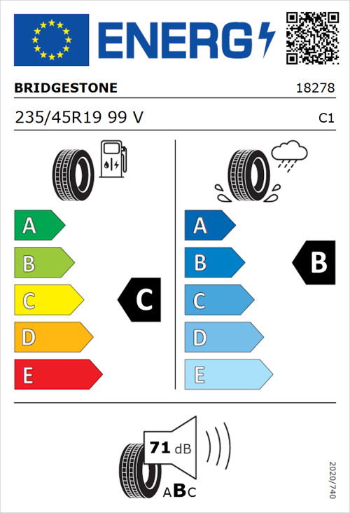 Tyre Label for Bridgestone Dueler H/P Sport 235/45R19 99V