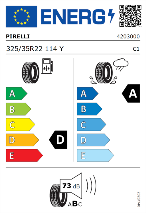 Tyre Label for Pirelli P Zero 325/35R22 114Y