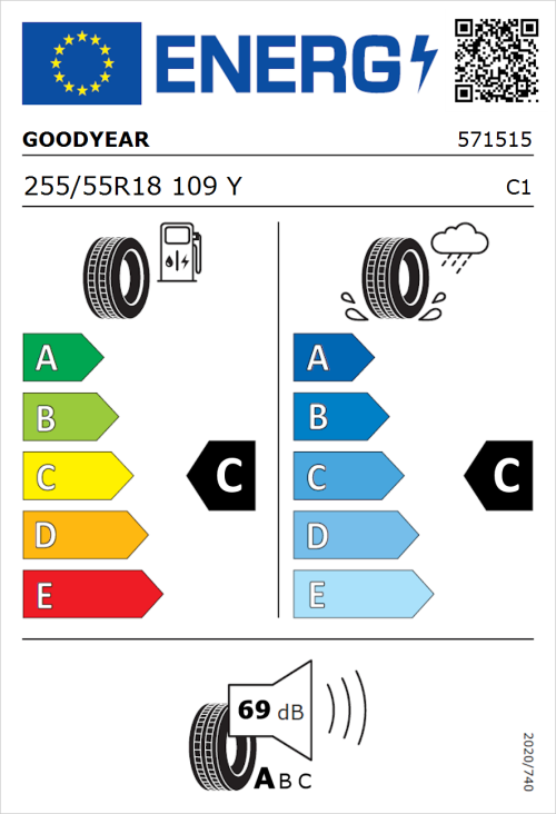 Tyre Label for Goodyear Eagle F1 Asymmetric SUV 255/55R18 109Y